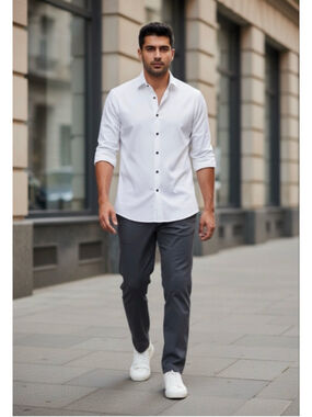 Men's SUITSHOP White Dress Shirt with Black Buttons 3XL